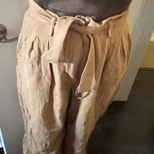 Women’s linen blend 8 Tan Pants with Belt